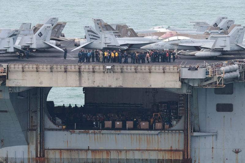 USS Abraham Lincoln sails toward Laem Chabang Port in Chonburi province, Thailand