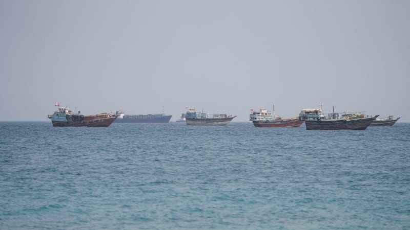 FILE PHOTO: Vessels near the Strait of Hormuz, as seen from Musandam