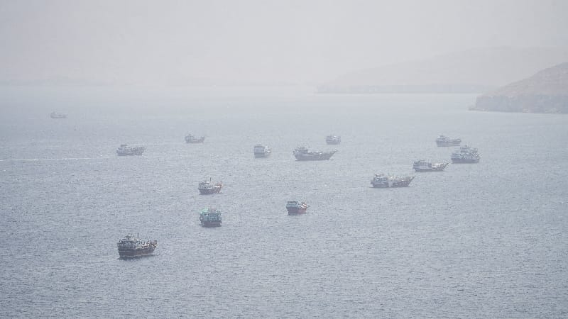 FILE PHOTO: Vessels near the Strait of Hormuz, as seen from Musandam