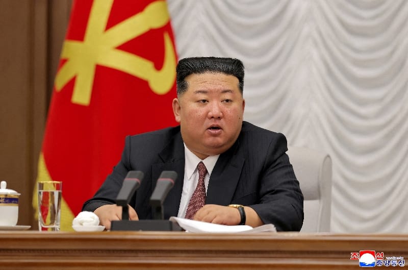 FILE PHOTO: North Korean leader Kim Jong Un speaks during an enlarged meeting of the ruling Workers' Party's Central Military Commission
