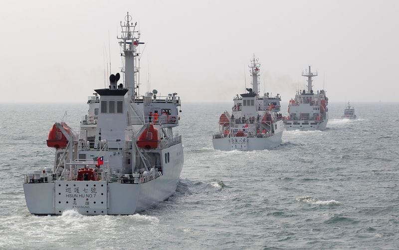 Taiwan Coast Guard patrol ships are seen during a drill held about 30 nautical miles northwest of the port of Kaohsiung