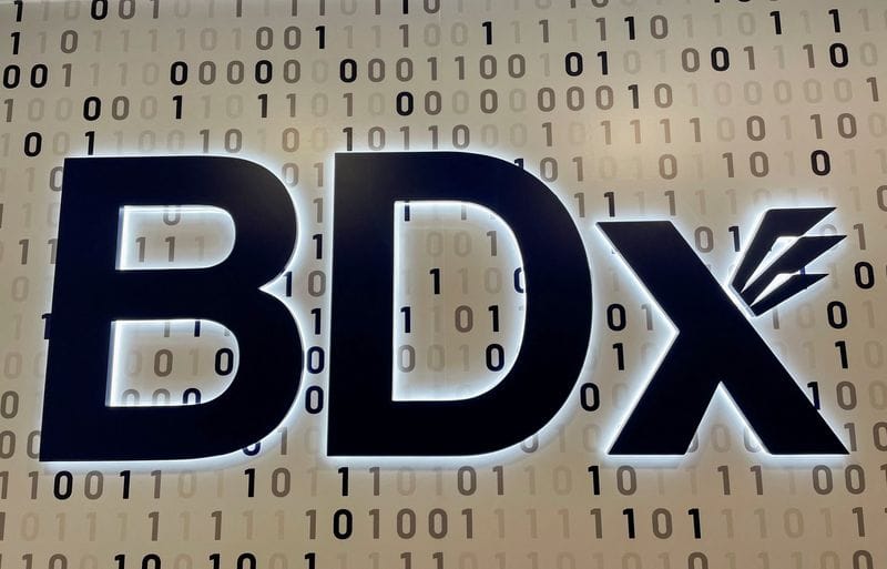 The logo of BDx Data Centers at its office in Singapore