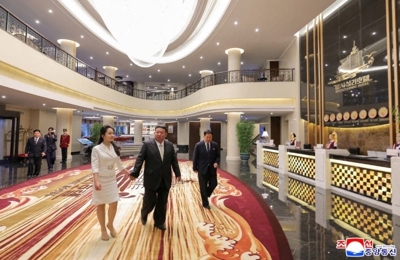 North Korean leader Kim Jong Un and his daughter Kim Ju Ae walk inside a hotel during a ceremony to celebrate the completion of the Wonsan Kalma Coastal Tourist Zone, in Wonsan, in North Korea, June 24, 2025. KCNA via REUTERS/File Photo
