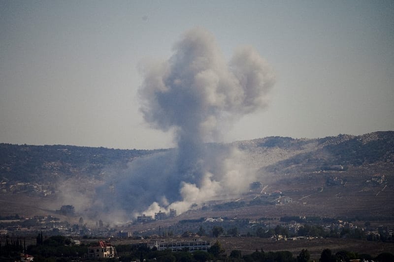 Smoke rises in southern Lebanon following an Israeli strike, as seen from Zawtar al-Gharbiyeh, southern Lebanon, September 13, 2026. REUTERS/ Stringer