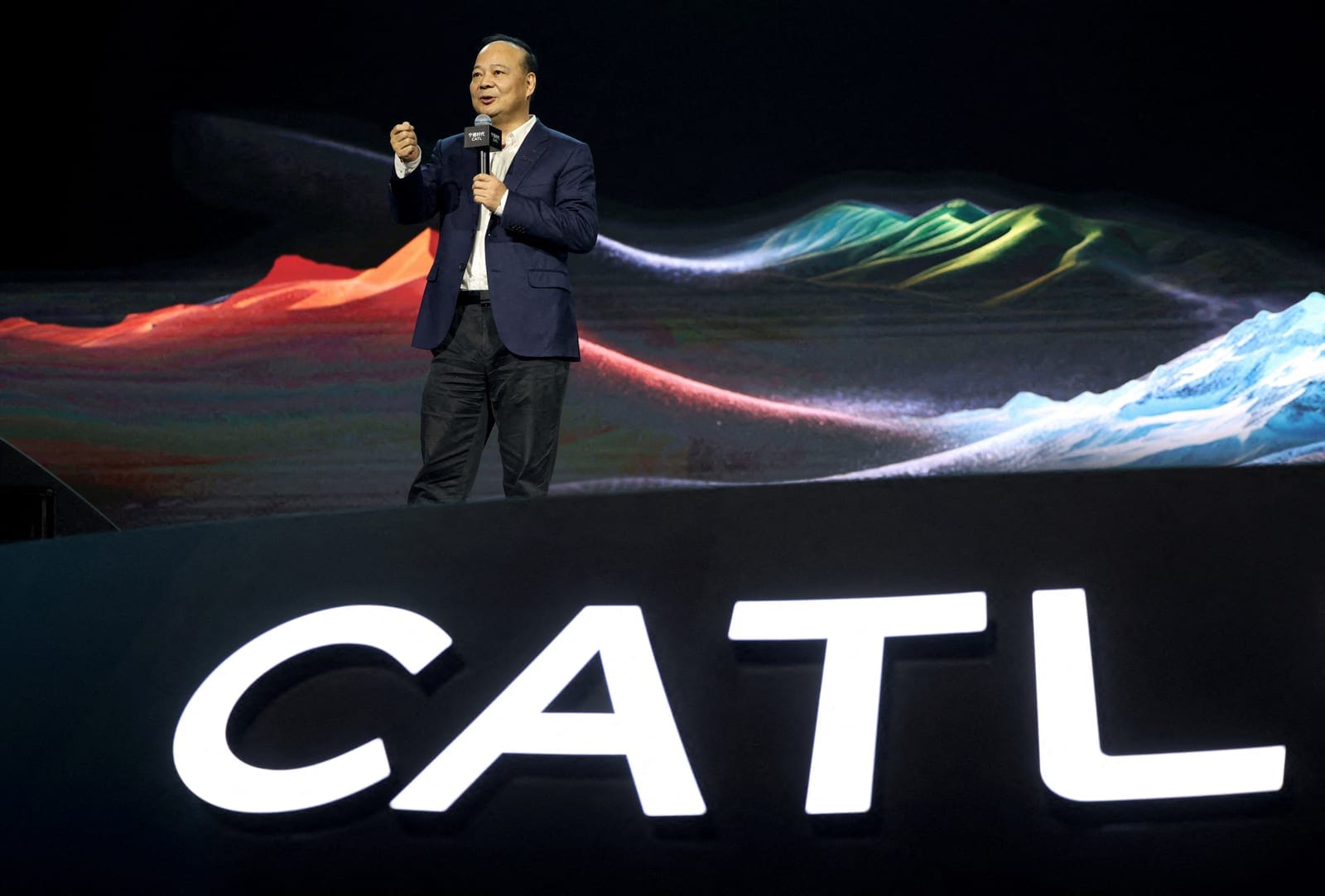 FILE PHOTO: Chinese battery maker CATL CEO Robin Zeng speaks during company?s Tech Day even ahead of the Auto China show, in Beijing, China, April 21, 2026. REUTERS/Maxim Shemetov/File Photo