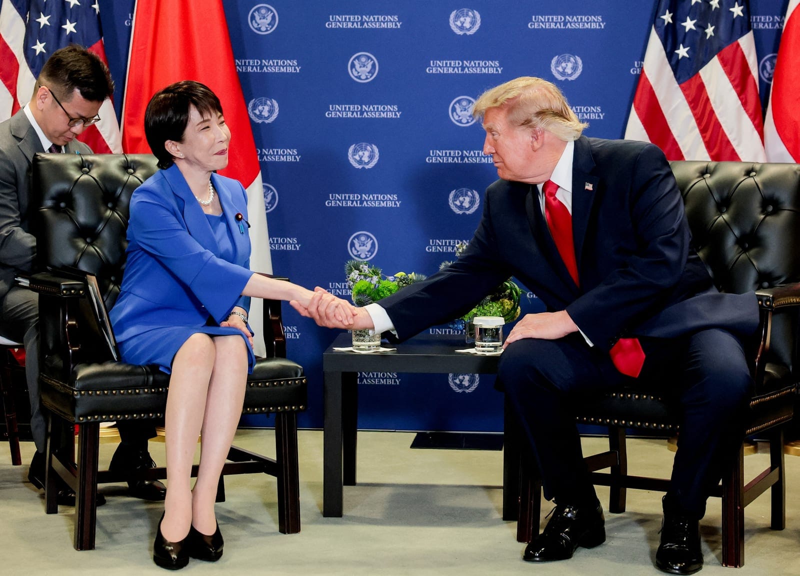 US President Donald Trump shakes hands with Japan's Prime Minister Sanae Takaichi as they participate in a bilateral meeting during the 81st United Nations General Assembly (UNGA) in New York City, US, September 22, 2026. REUTERS/Kylie Cooper