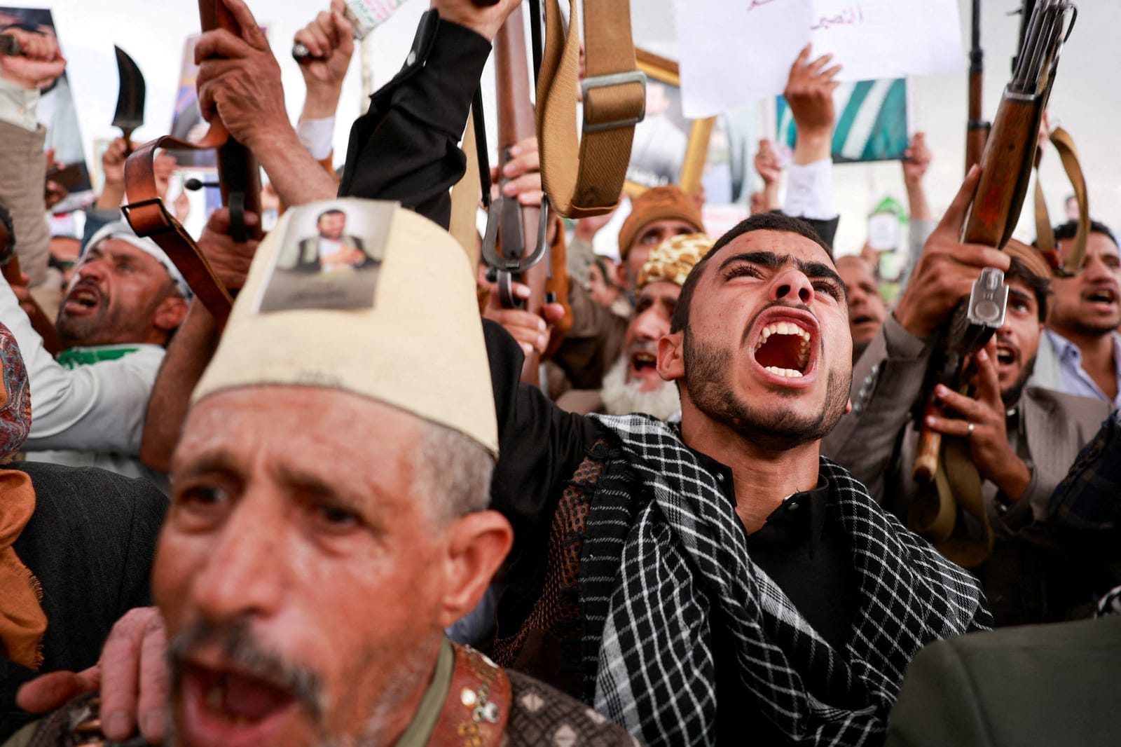 FILE PHOTO: Houthi supporters shout slogans during an anti-Saudi rally amid an escalation with the kingdom, in Sanaa, Yemen, July 31, 2026. REUTERS/Khaled Abdullah/File Photo