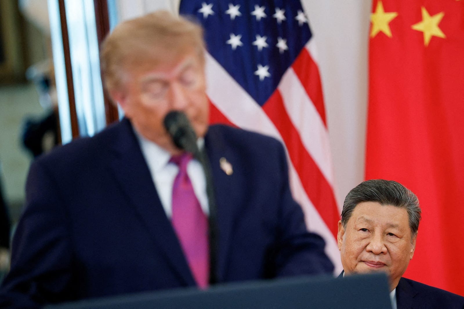 Chinese President Xi Jinping listens to US President Donald Trump delivering remarks at the White House in Washington, D.C., US, September 24, 2026. REUTERS/Evan Vucci TPX IMAGES OF THE DAY