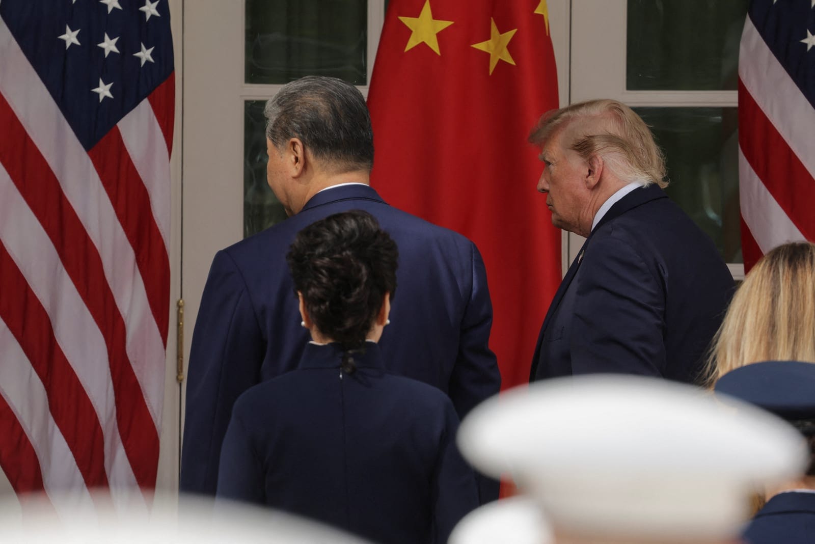 US President Donald Trump and Chinese President Xi Jinping walk near the colonnade in the White House in Washington, D.C., US, September 24, 2026. REUTERS/Jonathan Ernst