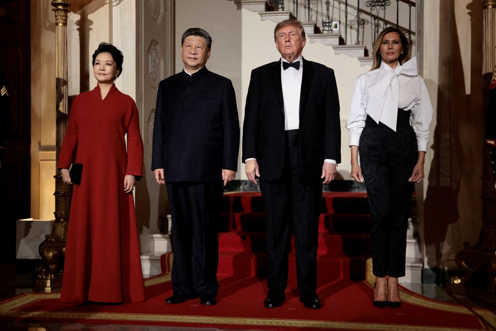 US President Donald Trump and first lady Melania Trump pose with Chinese President Xi Jinping and his wife, Peng Liyuan, at the White House ahead of a state dinner in Washington, D.C., US, September 24, 2026. REUTERS/Evelyn Hockstein