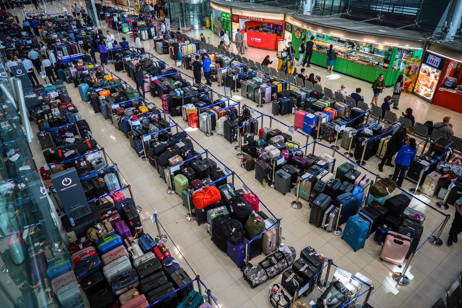 Baggage from Thai Airways flights at Suvarnabhumi International Airport, after heavy rain and flooding disrupted the airline's ground operations, in Bangkok, Thailand, September 29, 2026. REUTERS/Athit Perawongmetha