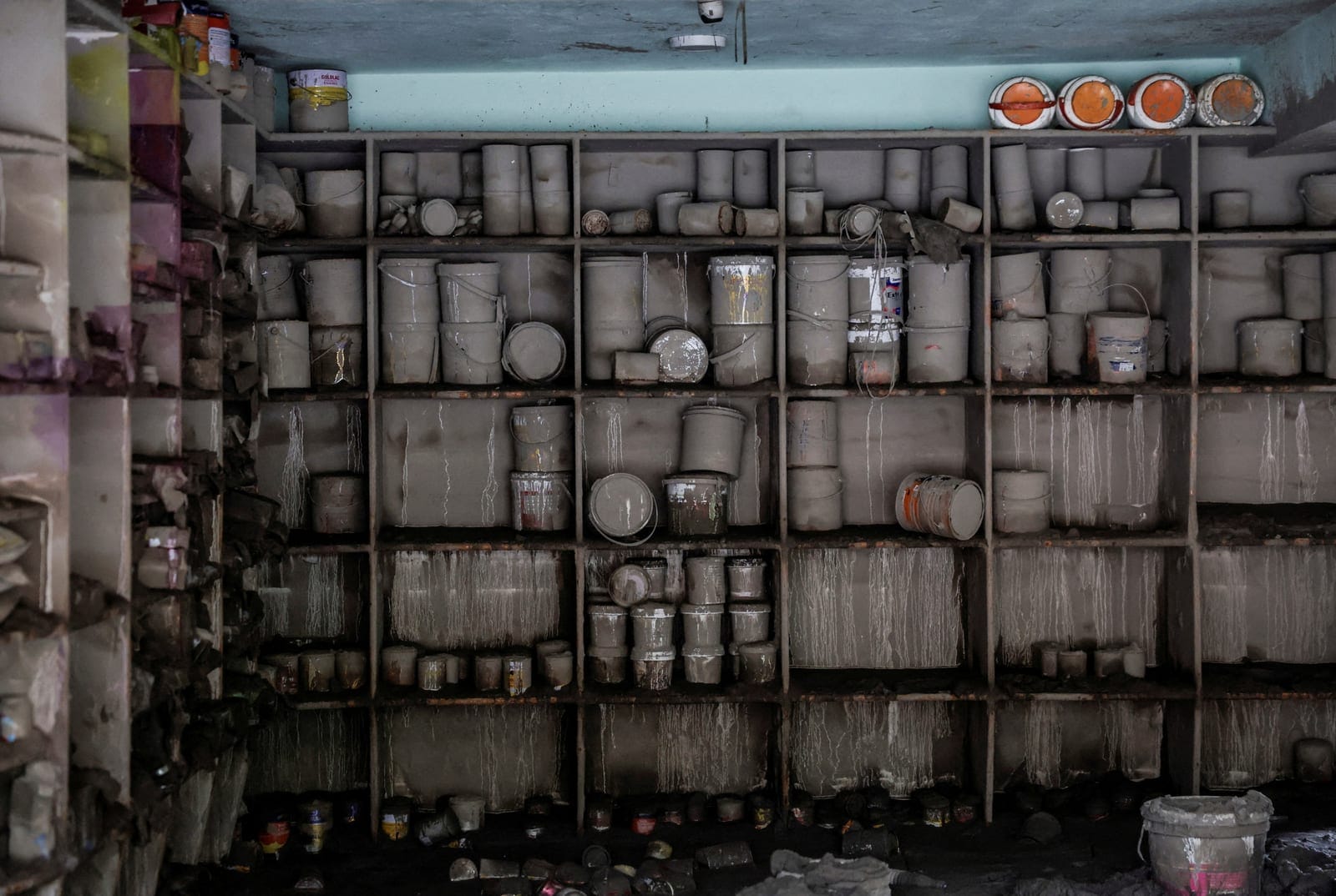 A paint shop with mud stains following the deadly flash floods and mudslides in Devighat, Nuwakot district, Nepal, September 5, 2026. REUTERS/Navesh Chitrakar