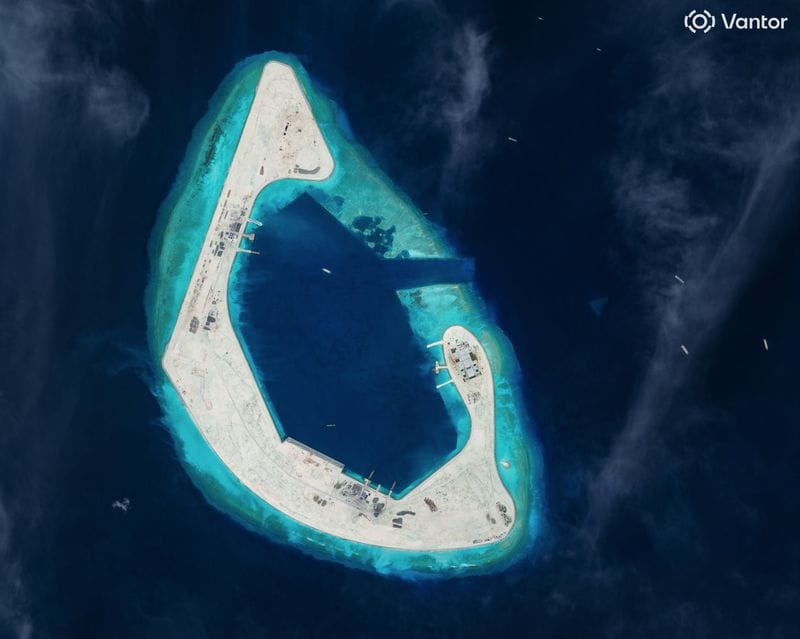 A satellite view of Antelope Reef in the South China Sea