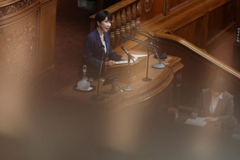 Japan's Prime Minister Sanae Takaichi delivers policy speech at the parliament, in Tokyo