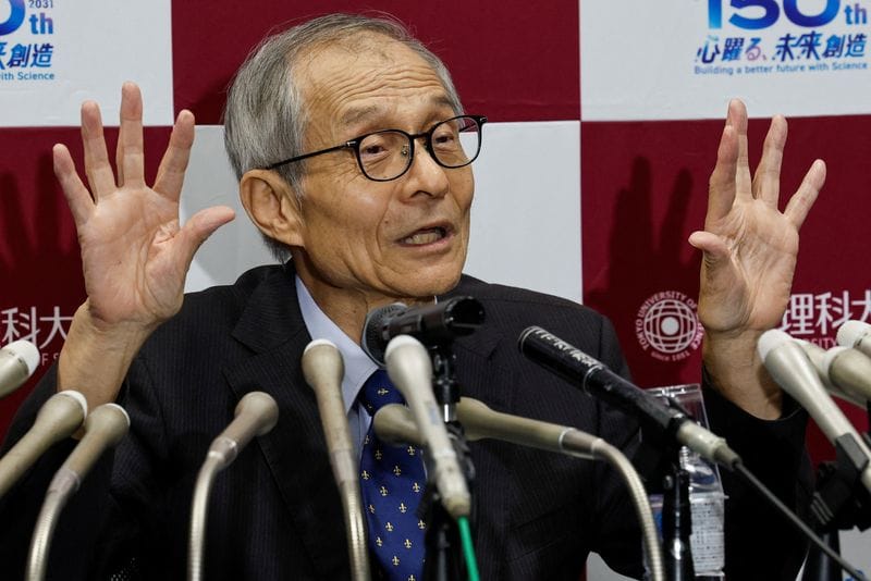 Japanese scientist Kenso Soai, co-winner of the 2026 Nobel Prize in Chemistry, holds a press conference in Tokyo