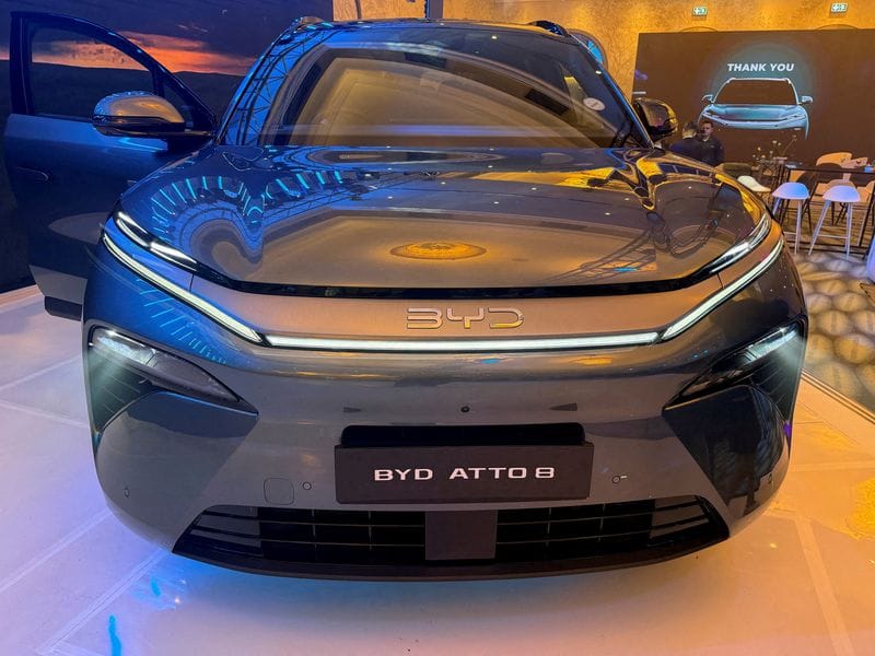 FILE PHOTO: A plug-in hybrid BYD ATTO 8 SUV
