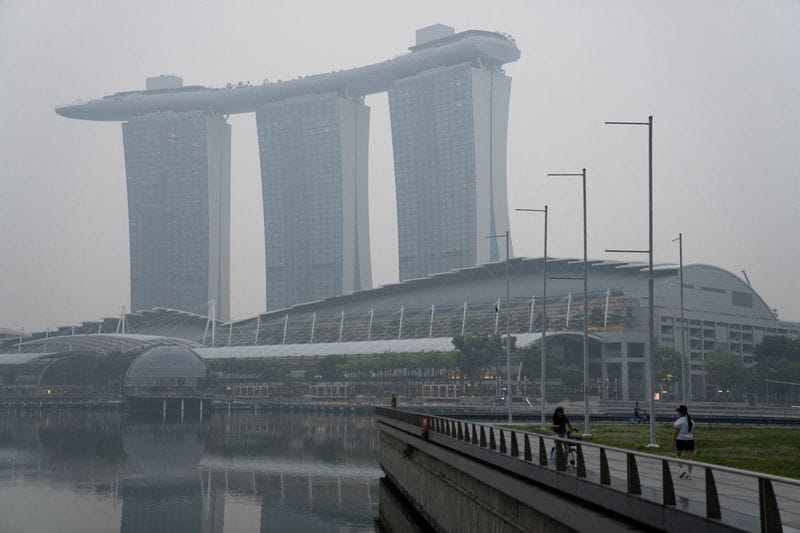 Marina Bay Sands shrouded in haze from forest fires in neighbouring Indonesia, in Singapore