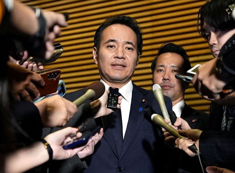 Japan's Minister for Agriculture, Forestry and Fisheries Kazuo Yana speaks to media after expressing his intention to resign to the Prime Minister Sanae Takaichi in Tokyo