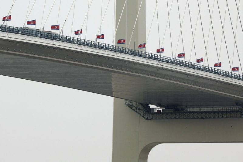 Newly opened New Yalu River Bridge as seen from Dandong