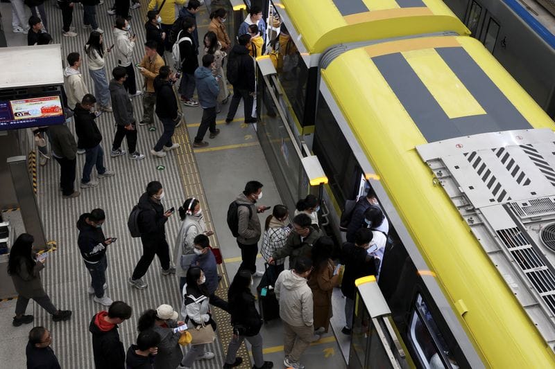 Morning rush hour at a subway station in Beijing