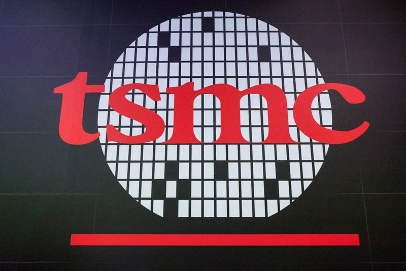 FILE PHOTO: FILE PHOTO: The logo of Taiwan Semiconductor Manufacturing Company (TSMC) at the company's second-quarter earnings conference in Taipei
