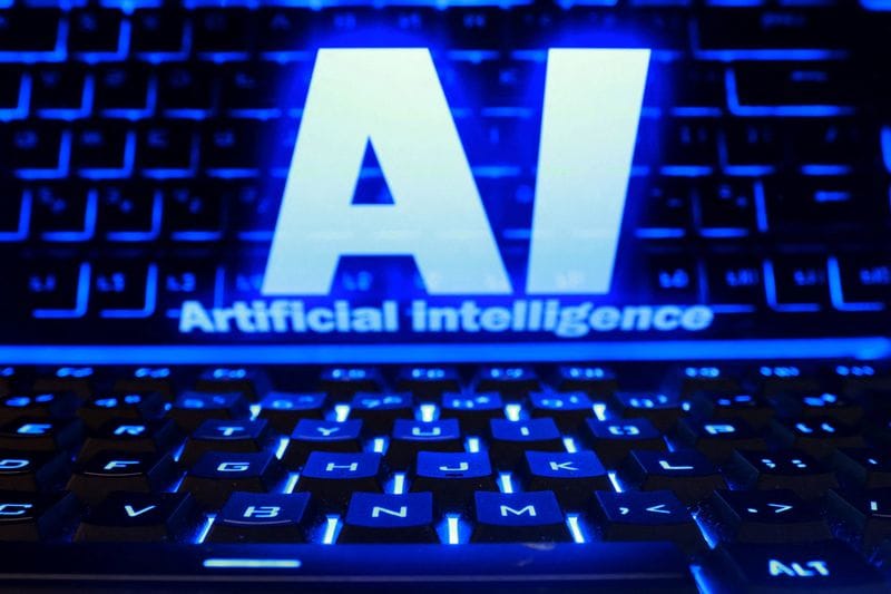 Illustration shows "AI Artificial Intelligence" words and keyboard