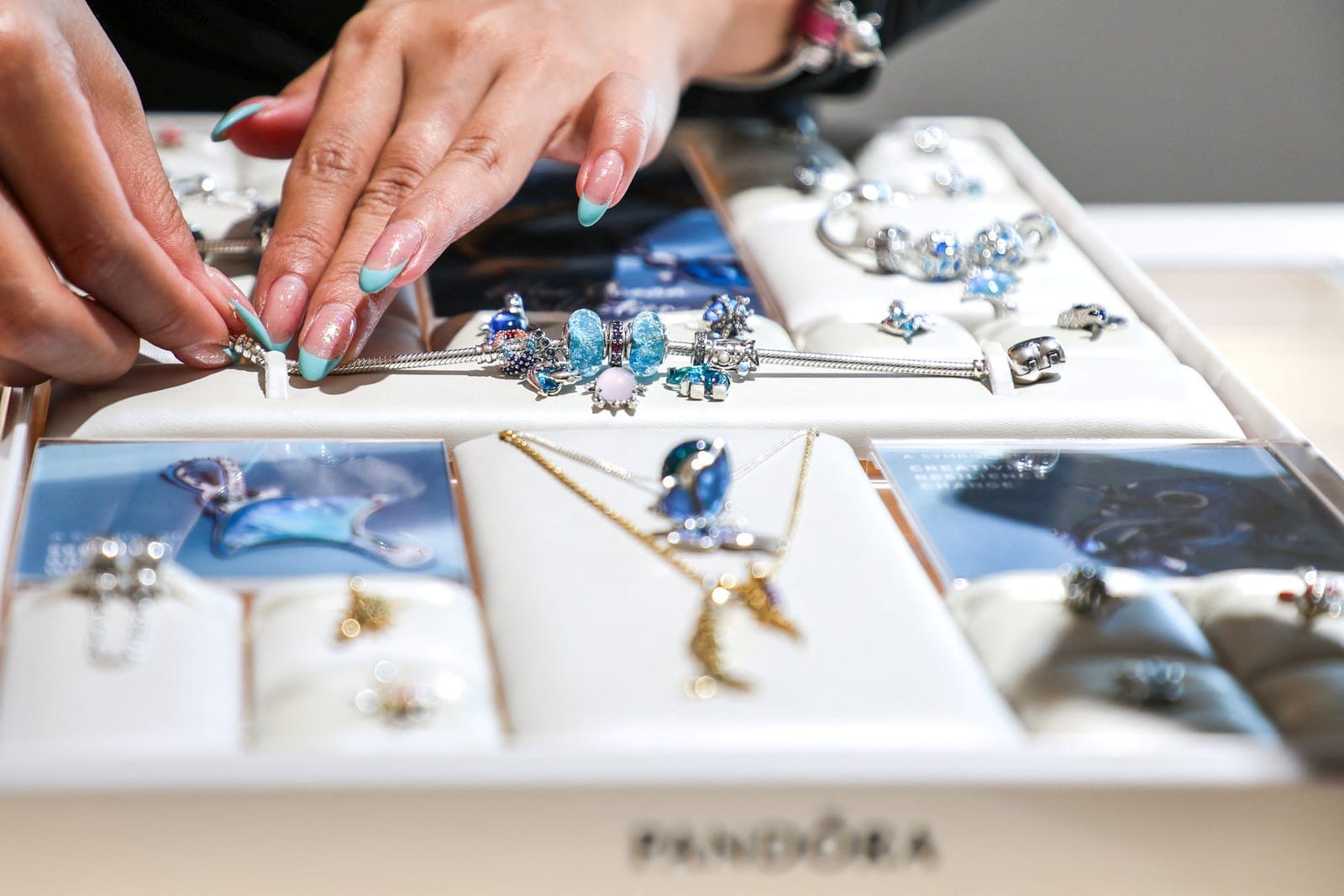 Pandora jewellery is displayed at its largest manufacturing unit, in Ho Chi Minh, Vietnam, October 1, 2026. REUTERS/Nguyen Minh