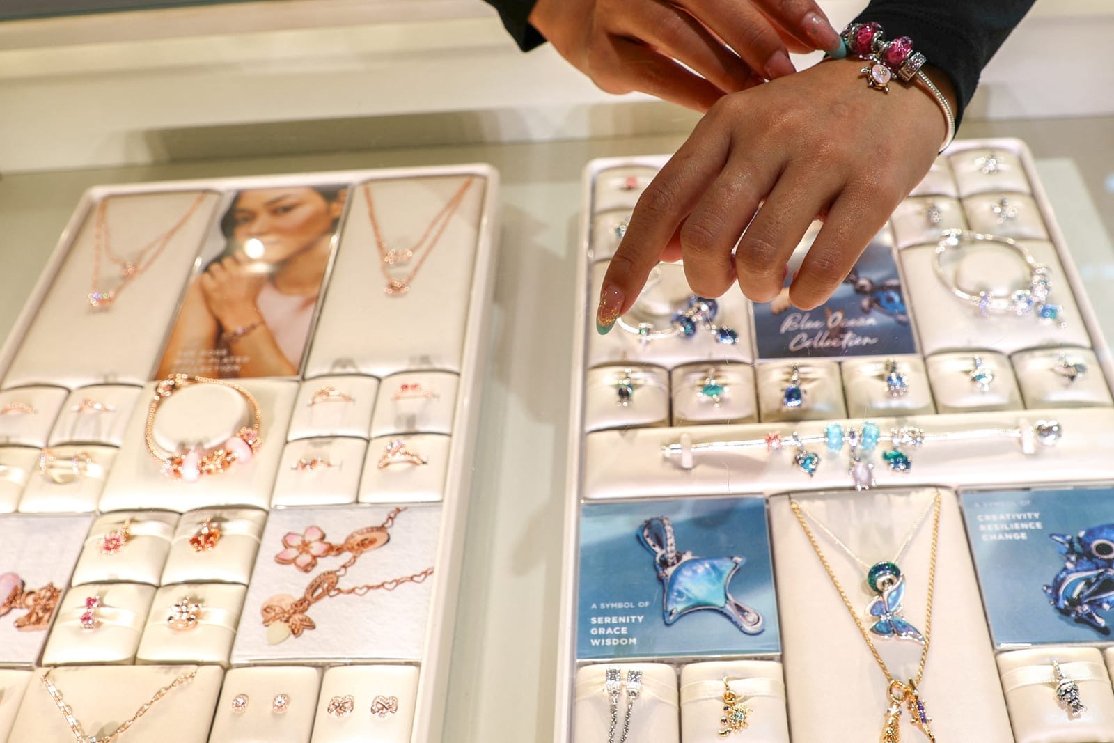 Pandora jewellery is displayed at its largest manufacturing unit, in Ho Chi Minh, Vietnam, October 1, 2026. REUTERS/Nguyen Minh