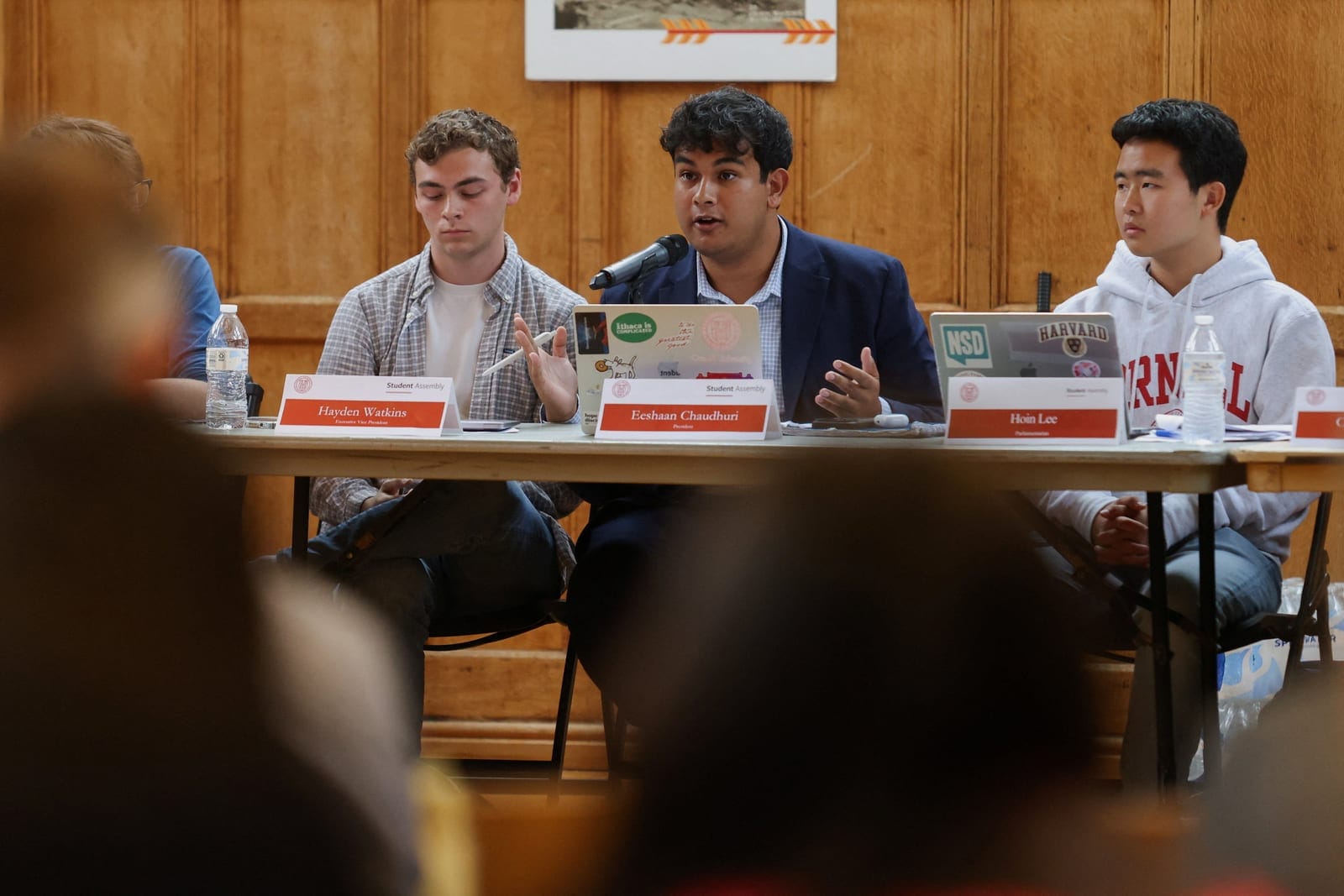 Eeshaan Chaudhuri, Cornell University Student Body President, addresses the attendees of a student assembly on Sexual Violence held at Cornell University amid the Chi Phi Lawsuit, in Ithaca, New York, US, October 1, 2026. REUTERS/Lauren Petracca