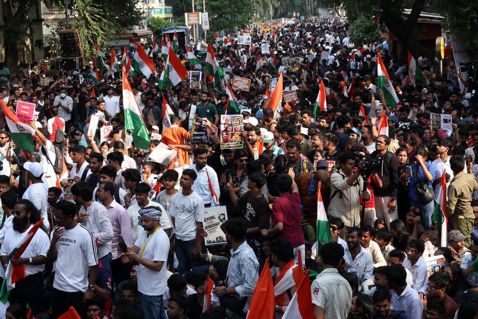 Supporters of Cockroach Janta Party (CJP) attend a protest demanding the resignation of India's Chief Election Commissioner Gyanesh Kumar, in Mumbai, India, October 2, 2026. REUTERS/Priyanshu Singh
