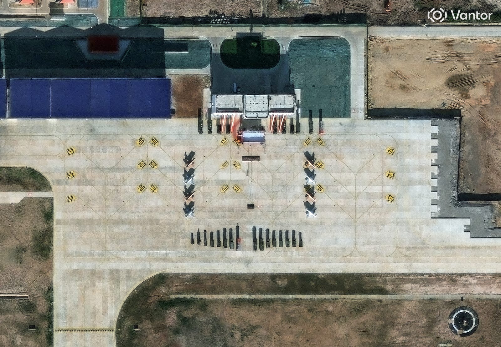 A satellite image shows what security analysts believe are Y-8 light attack fighters and support vehicles at a new China-Laos joint training facility in Ban Keun, Vientiane Province, Laos, September 30, 2026. Vantor/Handout via REUTERS REUTERS/Vantor