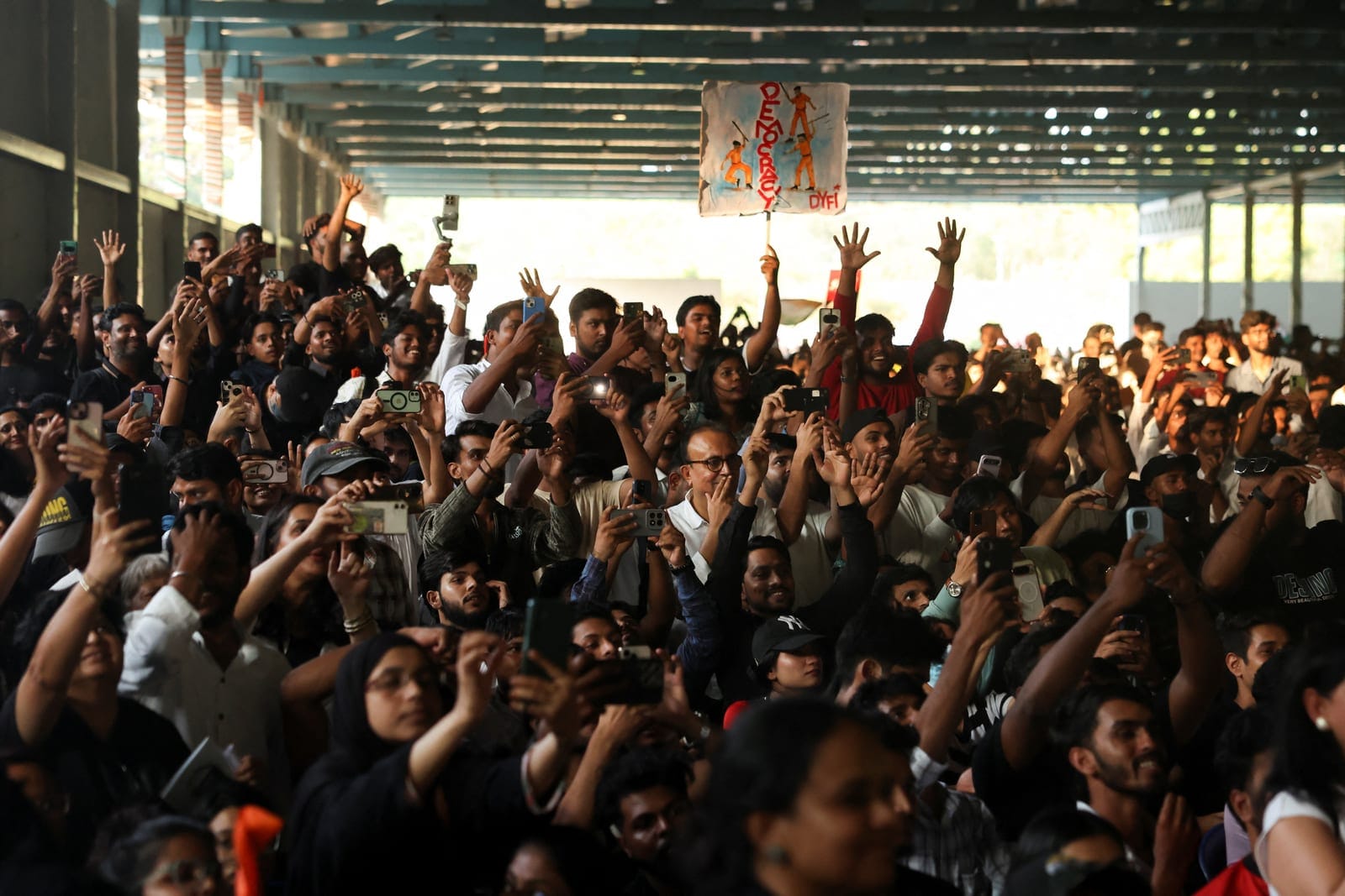 Supporters of the Cockroach Janta Party (CJP) attend a protest demanding women's safety in Bengaluru, India, October 4, 2026. REUTERS/Priyanshu Singh