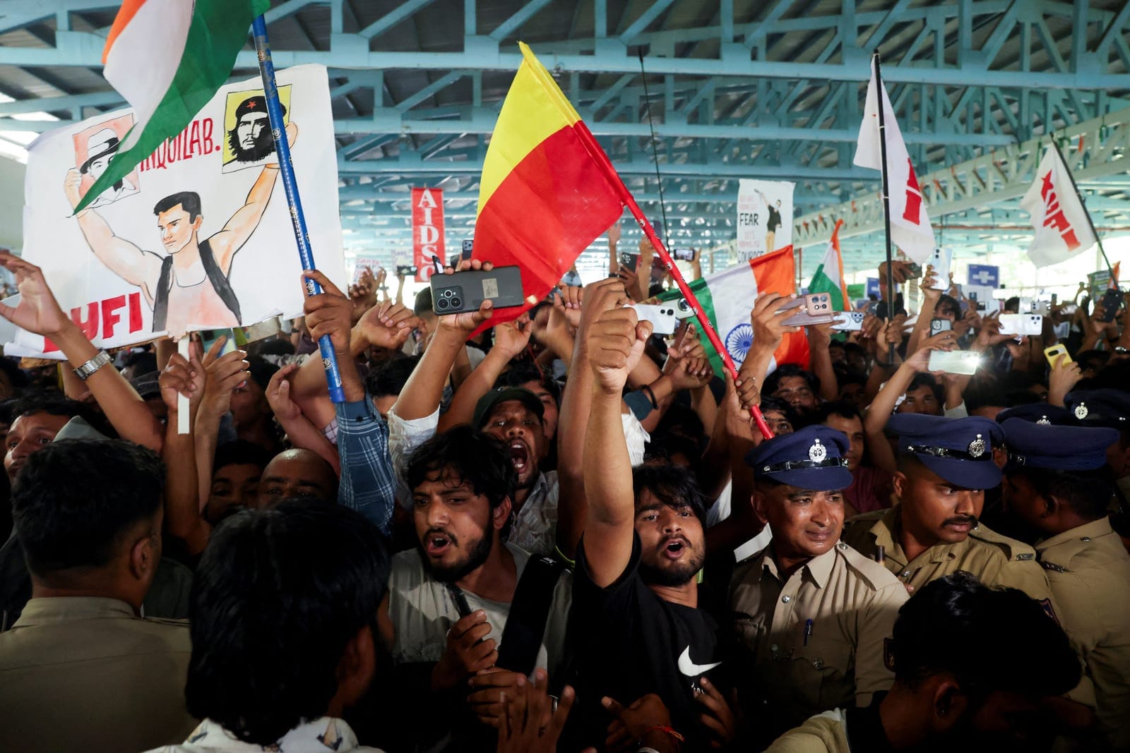 Supporters of Cockroach Janta Party (CJP) attend a protest demanding the resignation of India's Chief Election Commissioner Gyanesh Kumar, in Bengaluru, India, October 8, 2026. REUTERS/Priyanshu Singh