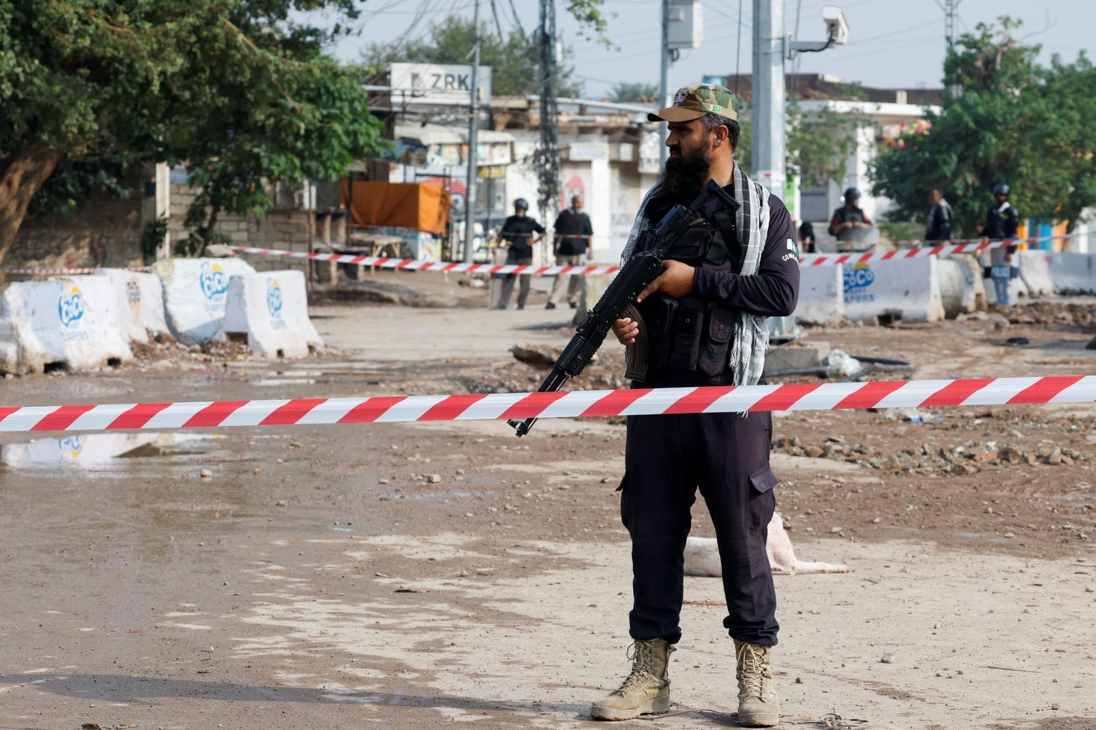 A policeman guards a road leading to the Red Zone, in Peshawar, Khyber Pakhtunkhwa province, Pakistan, October 11, 2026. REUTERS REUTERS/Reuters