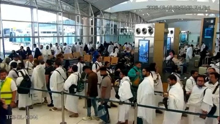 Surveillance footage shows people in a queue right before the moment of an attack at King Khalid International Airport in Riyadh, Saudi Arabia, October 10, 2026, in this screengrab from a handout video. Saudi Ministry of Media/Handout via REUTERS REU