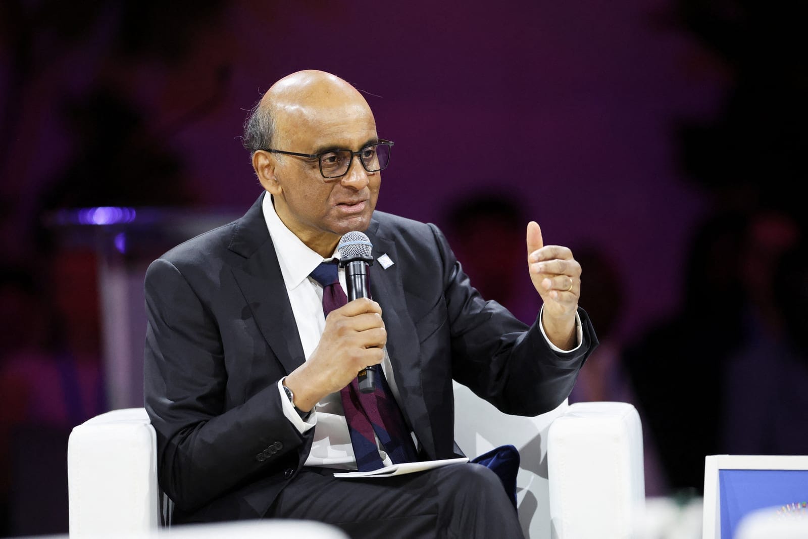 Singapore's President Tharman Shanmugaratnam speaks during the IMF/World Bank 2026 Annual Meetings at the Queen Sirikit National Convention Center (QSNCC) in Bangkok, Thailand, October 12, 2026. REUTERS/Athit Perawongmetha