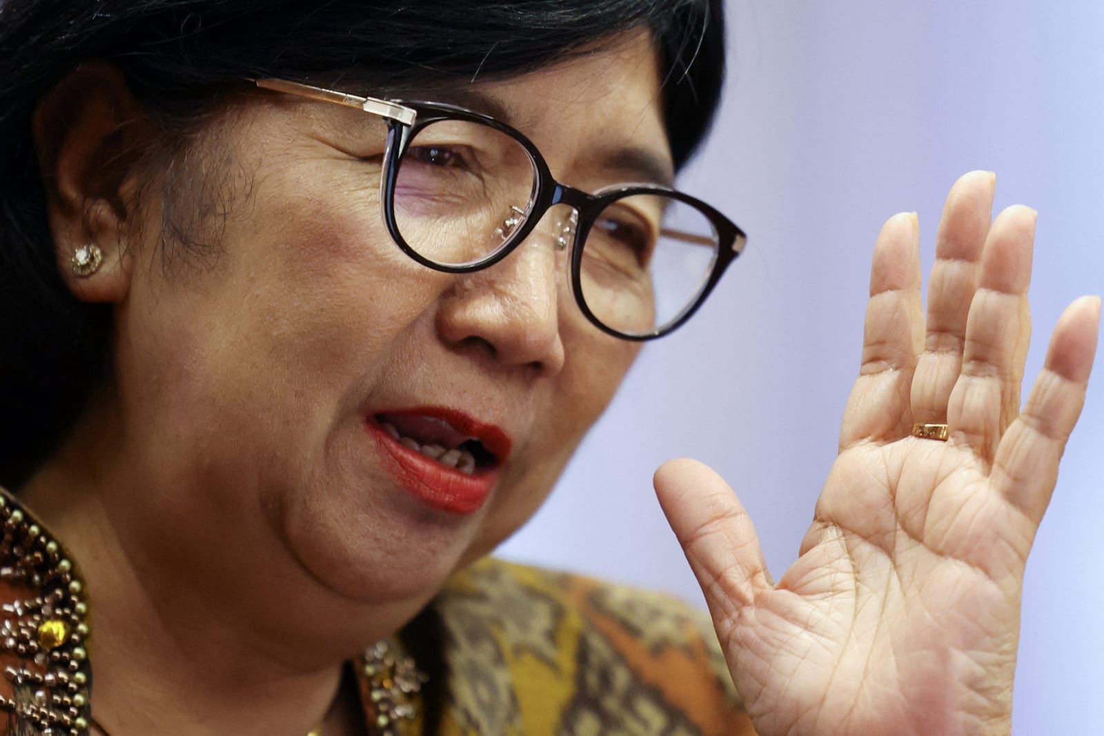 Governor of Bank Indonesia Destry Damayanti gestures during an interview with Reuters at Bank Indonesia headquarters in Jakarta, Indonesia, October 12, 2026. REUTERS/Ajeng Dinar Ulfiana