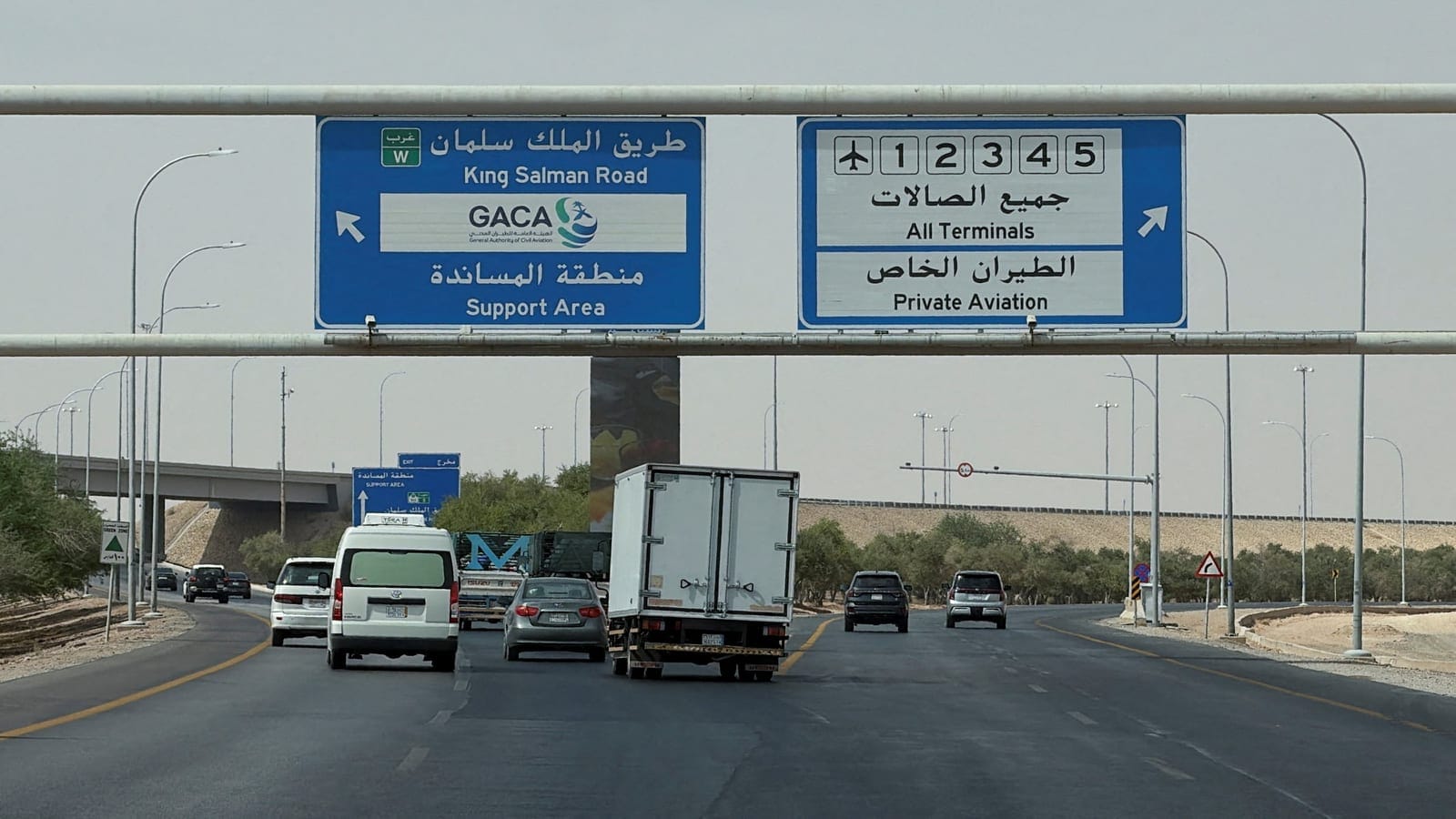 General view of the highway leading to the King Khalid International Airport in Riyadh, Saudi Arabia, October 12, 2026. Picture taken with a mobile phone. REUTERS REUTERS/Stringer