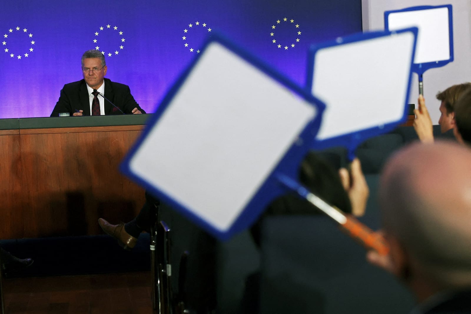 European Commissioner for Trade and Economic Security Maros Sefcovic answers questions from journalists at a press briefing at the EU Delegation to China in Beijing, China October 9, 2026. REUTERS/Florence Lo
