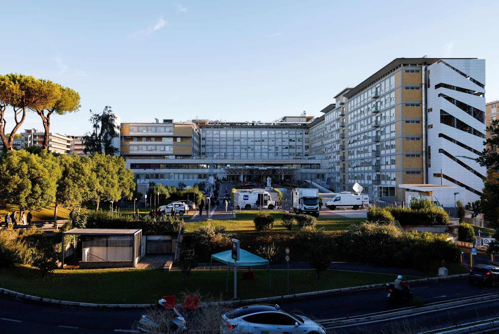 The exterior of Gemelli Hospital after the Vatican said Pope Leo had been diagnosed with lung cancer after surgeons removed a part of his right lung, in Rome, Italy, October 14, 2026. REUTERS/Remo Casilli