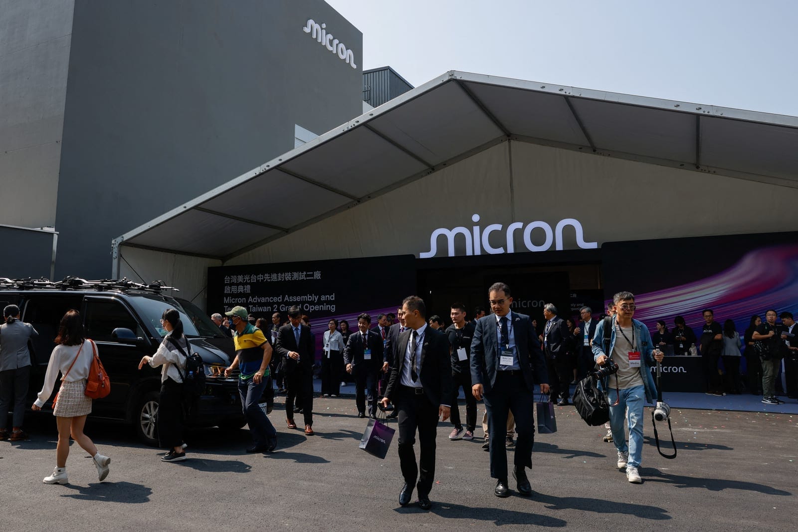 Guests leave the opening ceremony of Micron’s Advanced Assembly and Test Taiwan 2 (AATT2) facility in Taichung, Taiwan, October 15, 2026. REUTERS/Ann Wang