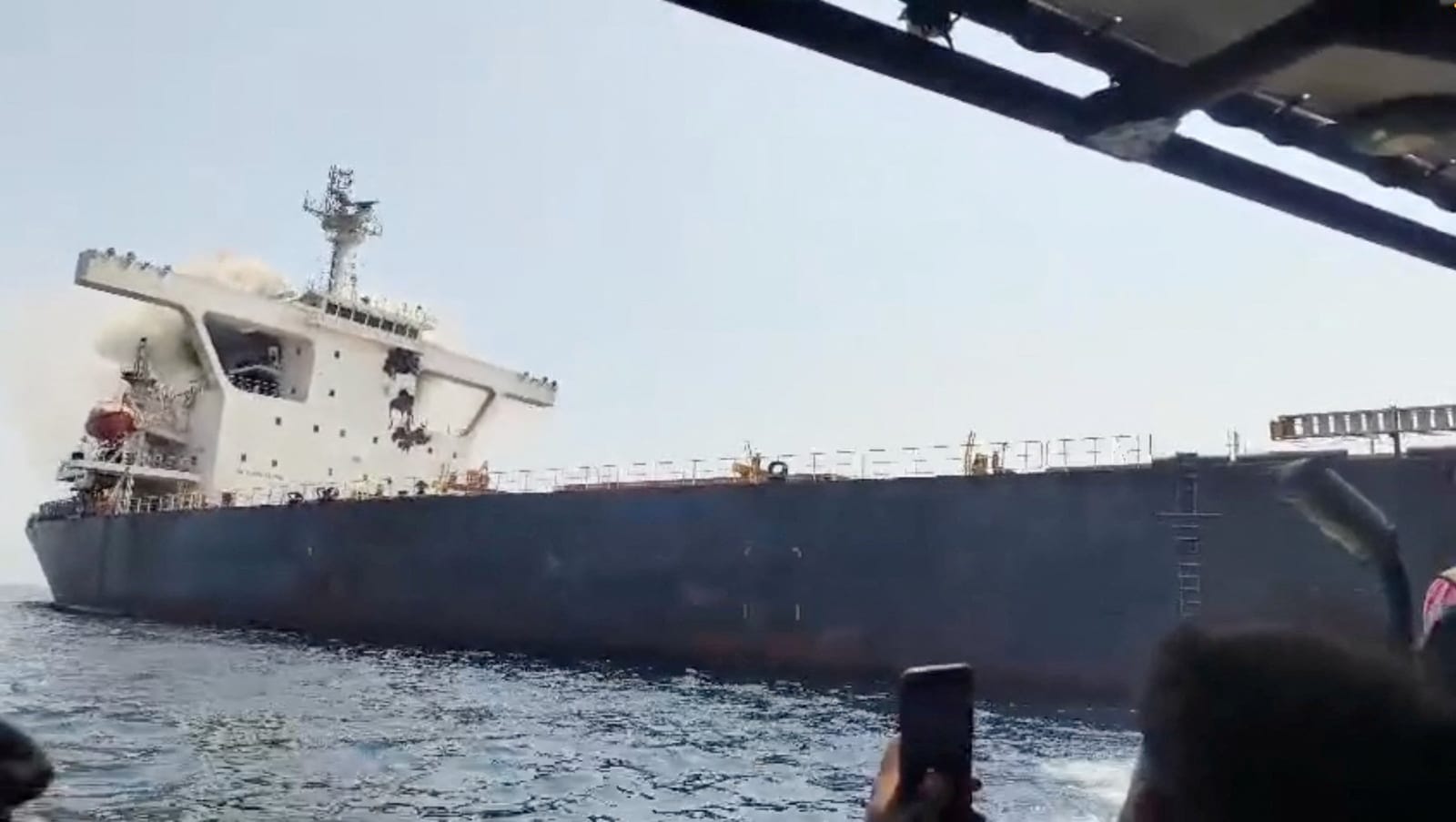 Smoke rises from the bulk carrier vessel Cape Dao after an attack at sea September 23, 2026, in this screen grab obtained from a social media video. Social Media/via REUTERS REUTERS/SOCIAL MEDIA