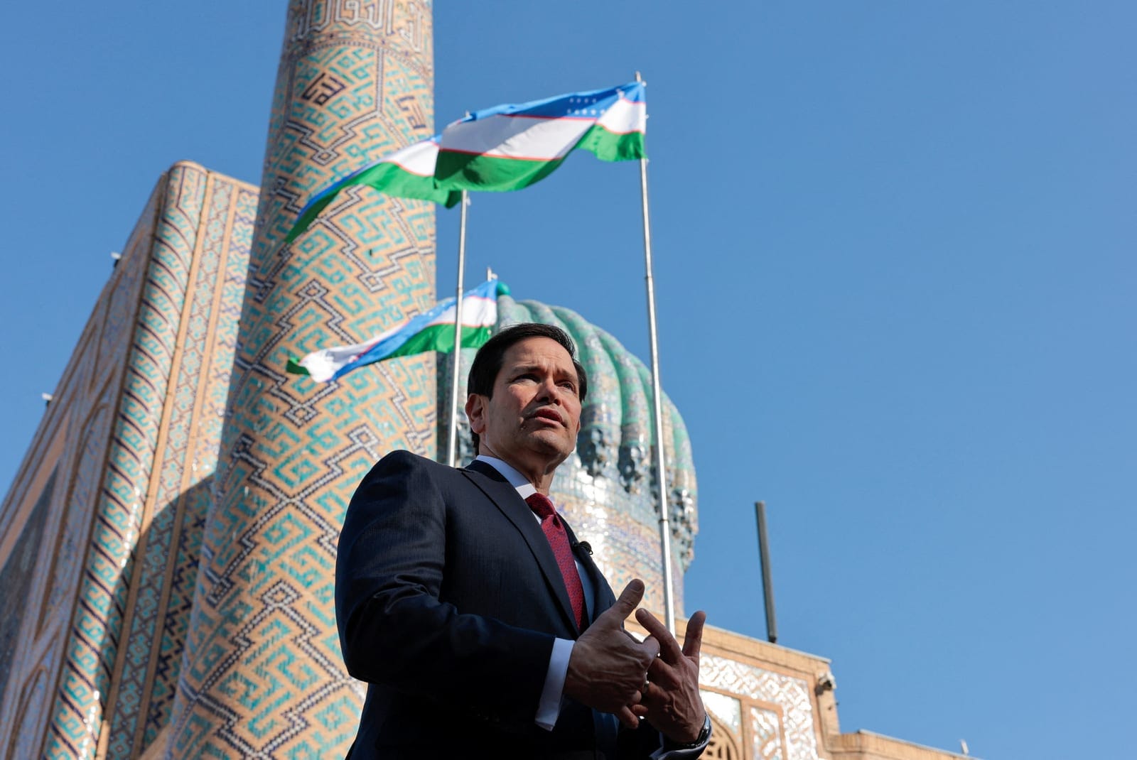 US Secretary of State Marco Rubio speaks to the press at Registan Square, in Samarkand, Uzbekistan, October 19, 2026. REUTERS/Kylie Cooper/Pool