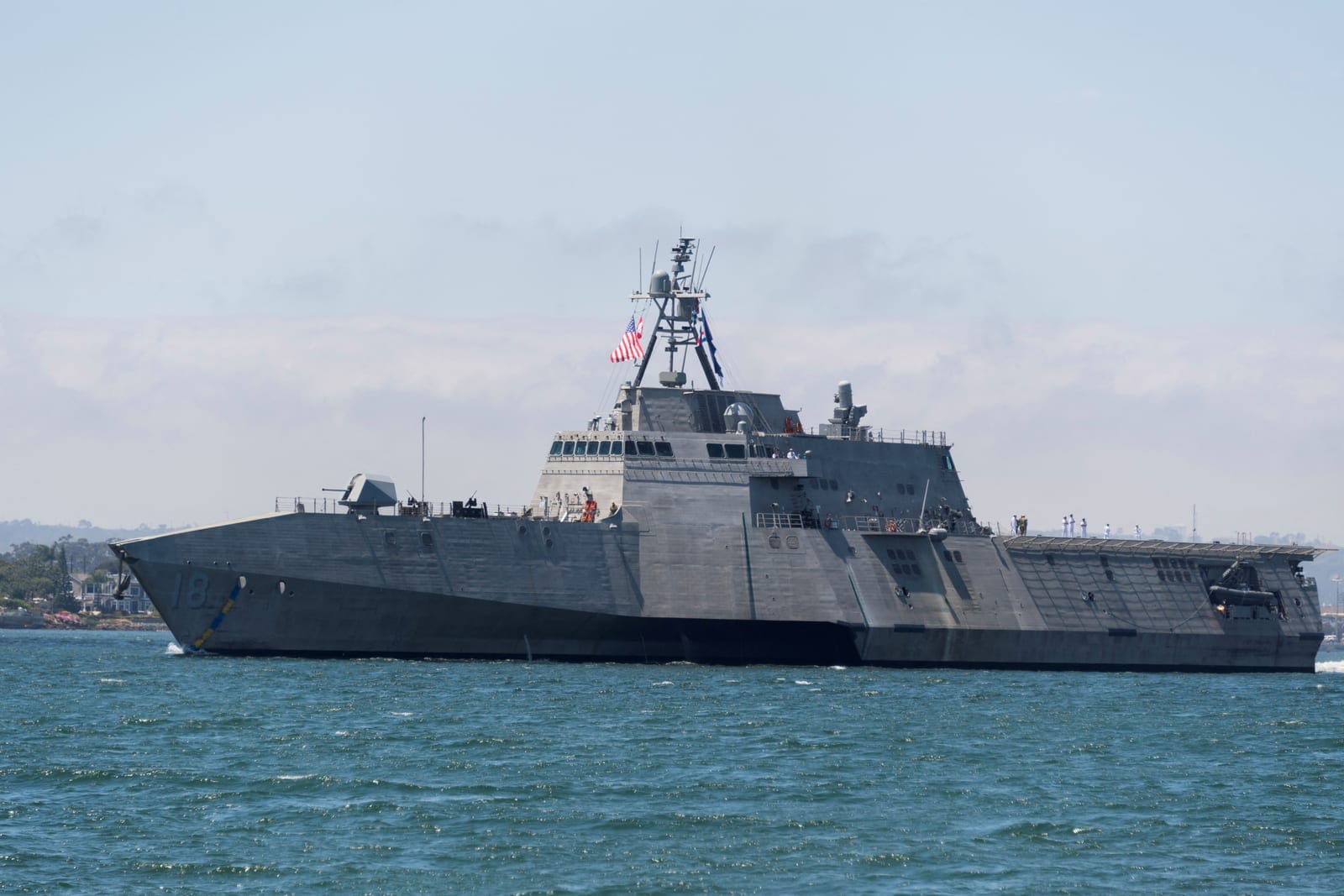 FILE PHOTO: The Independence-variant littoral combat ship USS Charleston (LCS 18) sails through San Diego Bay in transit to the ship's Naval Base San Diego homeport in San Diego, California, U.S. in this April 19, 2019 handout photo. Mass Communicati