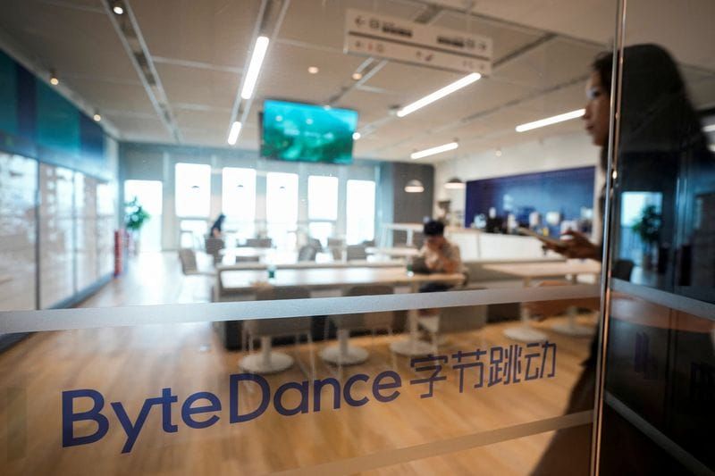 The ByteDance logo is seen at the company's office in Shanghai