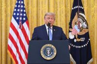 U.S. President Donald Trump addresses the nation from the White House in Washington