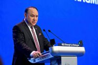 FILE PHOTO: Philippines' Defence Secretary Gilberto Teodoro Jr speaks at the IISS Shangri-La Dialogue security summit in Singapore