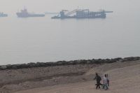 Vessels in the Strait of Hormuz near the beach of Bandar Abbas