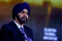 FILE PHOTO: Ajay Banga, President of the World Bank Group, reacts during the Clinton Global Initiative 2026 Annual Meeting in New York City