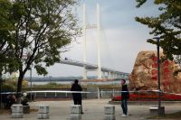 Newly opened New Yalu River Bridge as seen from Dandong
